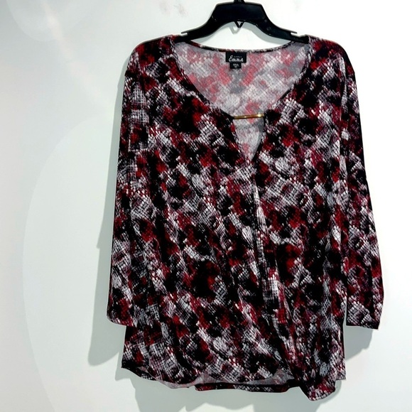 Simply Emma Tops - Simply Emma red black gray white reptile print top. Size 2X.